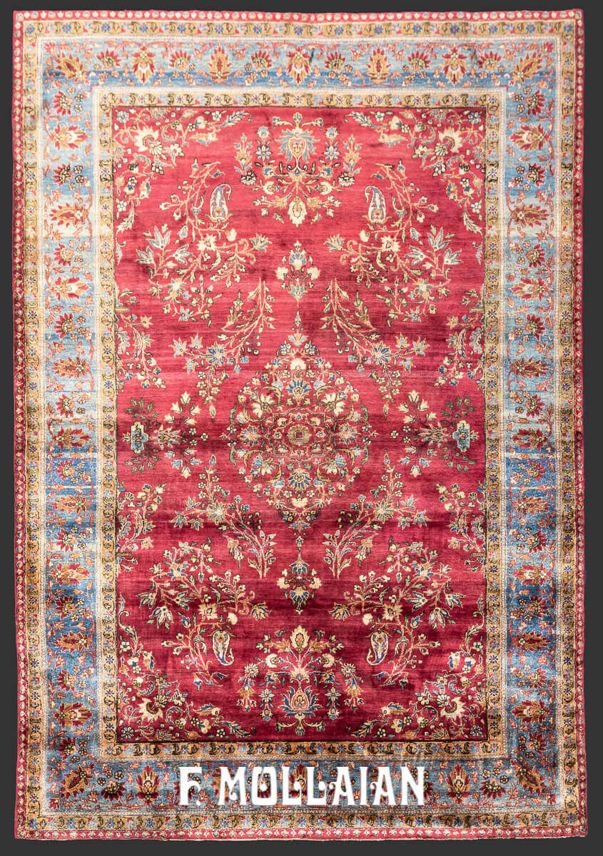 Red-Field very fine knotted Persian Kashan Silk Antique Rug n°:83094465